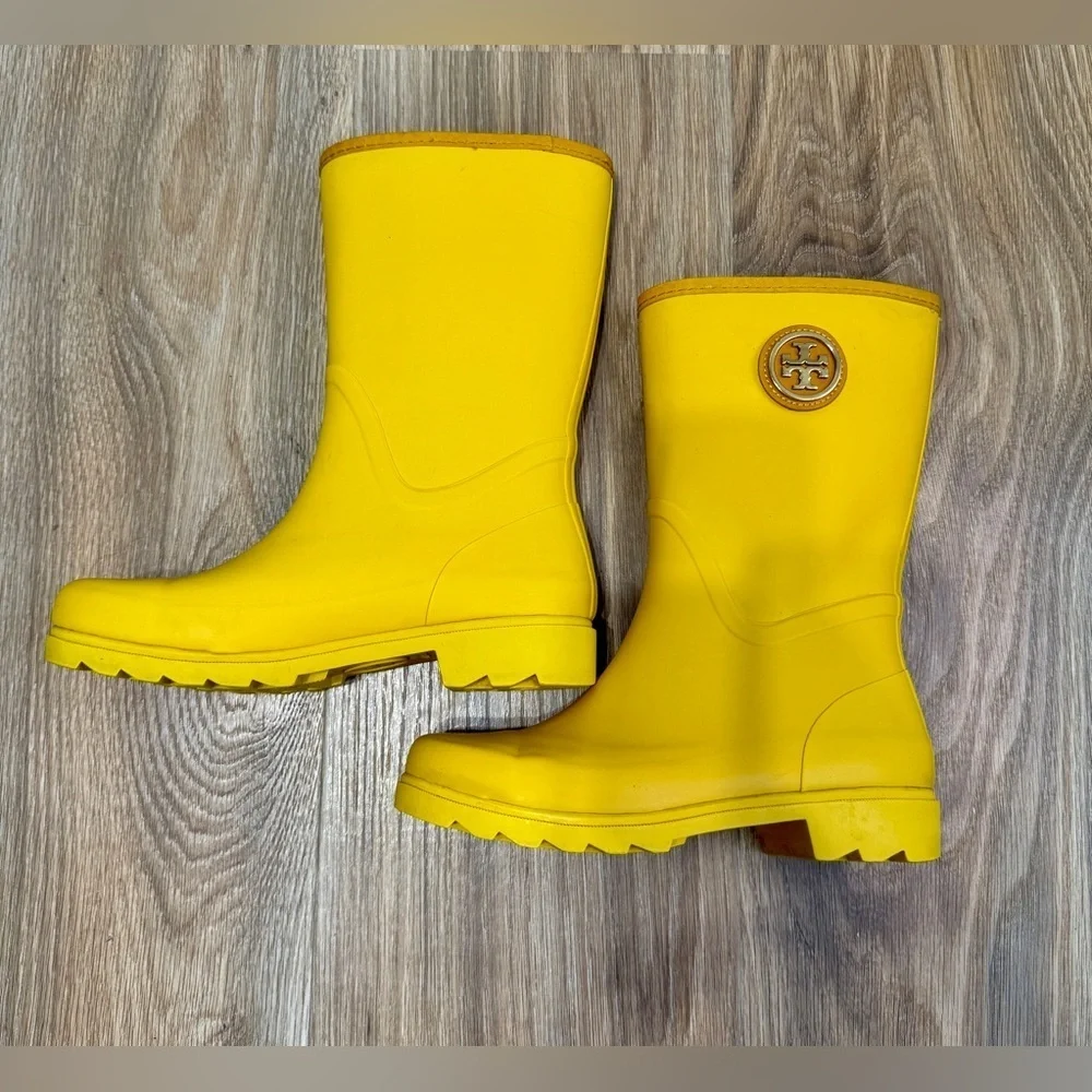 Tory Burch Maureen Yellow Rain Boots Size 7 EUC